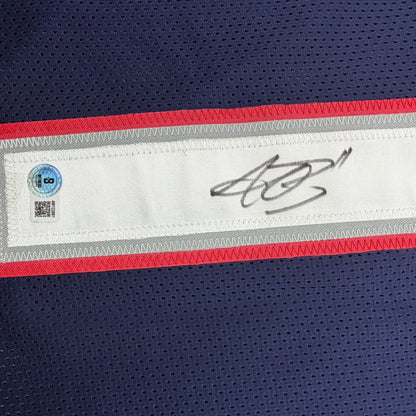 Autographed/Signed AJ A.J. Brown New England Blue Football Jersey Beckett BAS COA