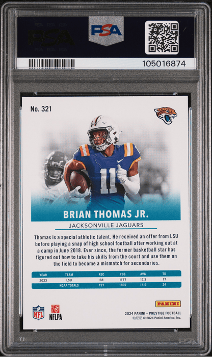 Graded 2024 Panini Prestige Brian Thomas Jr #321 Rookie RC Football Card PSA 10 Gem Mint