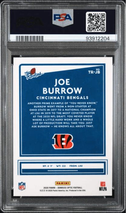 Graded 2020 Panini Donruss Optic Joe Burrow #JB The Rookies Rookie RC Football Card PSA 10 Gem Mint