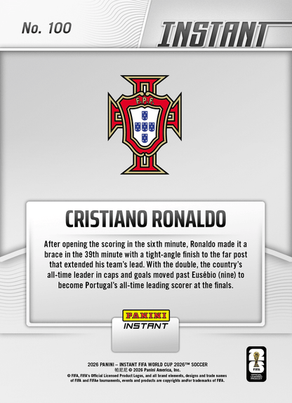 2026 Panini Instant FIFA World Cup Cristiano Ronaldo #100 Ronaldo Double Takes Him Past Portugal Legend Portugal Soccer Card