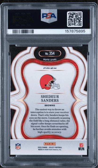 Graded 2025 Panini Select Shedeur Sanders #354 Silver Prizm Rookie RC Football Card PSA 10 Gem Mint