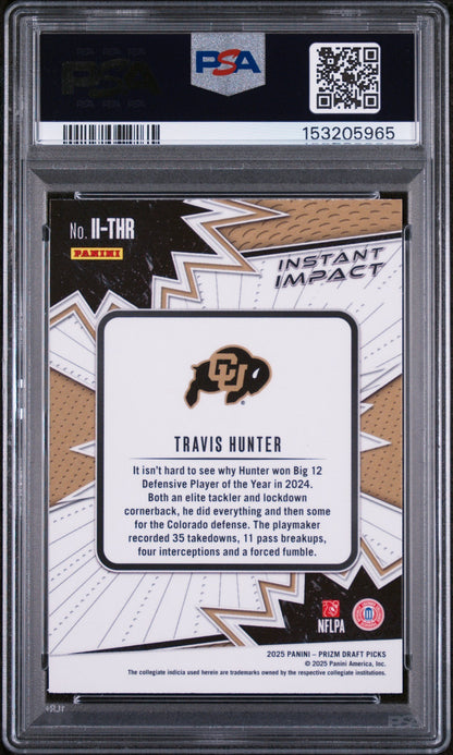 Graded 2025 Panini Prizm Draft Picks Travis Hunter #II-THR Instant Impact Rookie RC Football Card PSA 10 Gem Mint