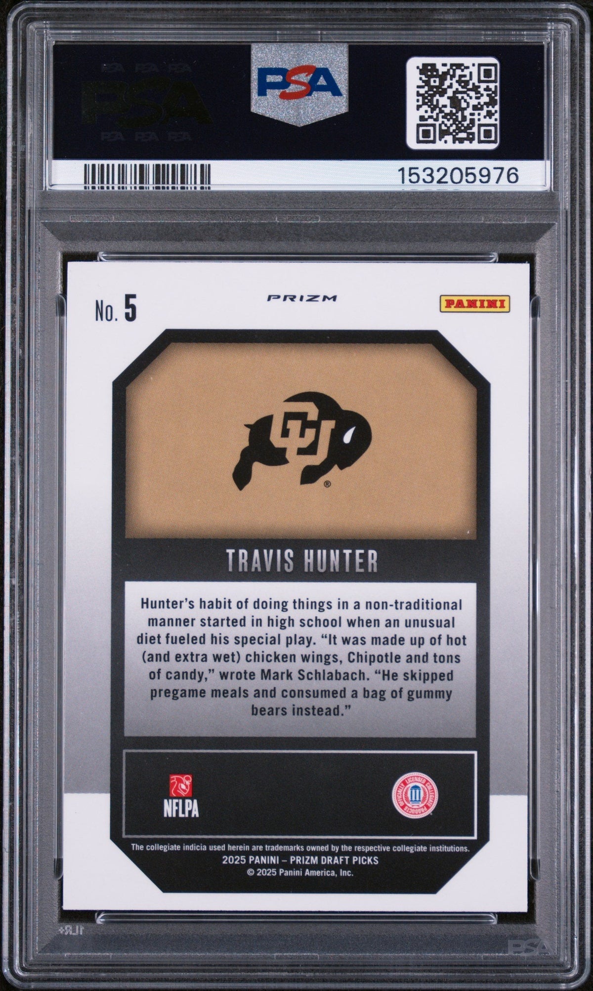 Graded 2025 Panini Prizm Draft Picks Travis Hunter #5 New Recruits Green Rookie RC Football Card PSA 9 Mint