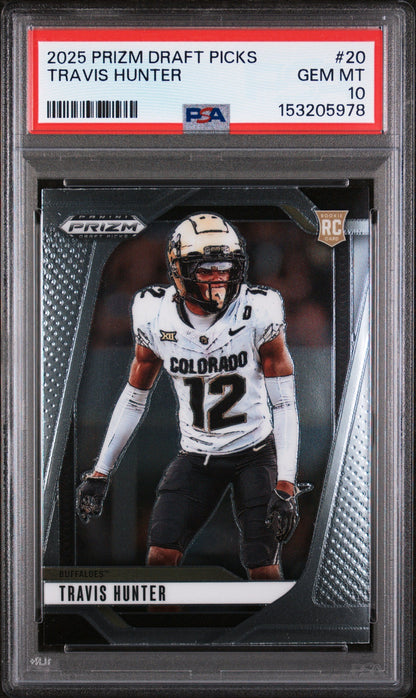 Graded 2025 Panini Prizm Draft Picks Travis Hunter #20 Rookie RC Football Card PSA 10 Gem Mint