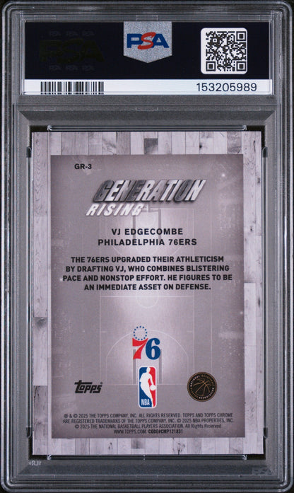 Graded 2025 Topps Chrome VJ Edgecombe #GR-3 Generation Rising Rookie RC Basketball Card PSA 10 Gem Mint