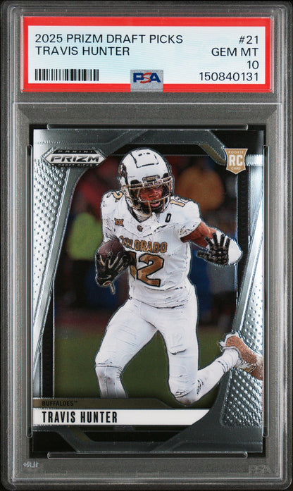 Graded 2025 Panini Prizm Draft Picks Travis Hunter #21 Rookie RC Football Card PSA 10 Gem Mint
