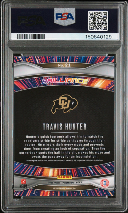 Graded 2025 Panini Prizm Draft Picks Travis Hunter #21 Brilliance Rookie RC Football Card PSA 10 Gem Mint