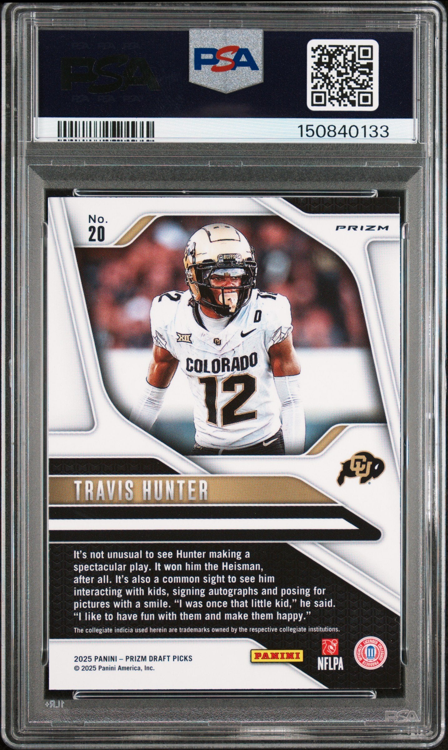 Graded 2025 Panini Prizm Draft Picks Travis Hunter #20 Ruby Wave Rookie RC Football Card PSA 8 Near Mint