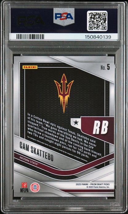 Graded 2025 Panini Prizm Draft Picks Cam Skattebo #5 Trophy Hunting Rookie RC Football Card PSA 10 Gem Mint
