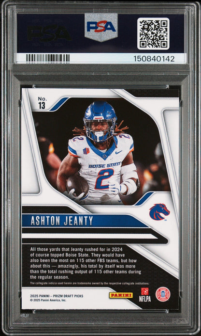 Graded 2025 Panini Prizm Draft Picks Ashton Jeanty #13 Rookie RC Football Card PSA 10 Gem Mint