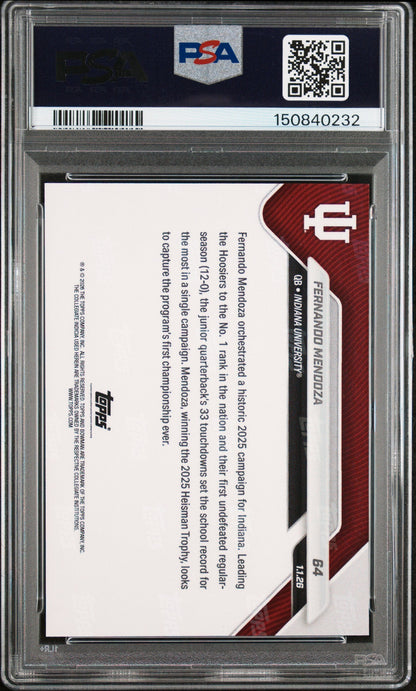 Graded 2025 Topps Bowman U Now Fernando Mendoza #64 Rookie RC Football Card PSA 10 Gem Mint