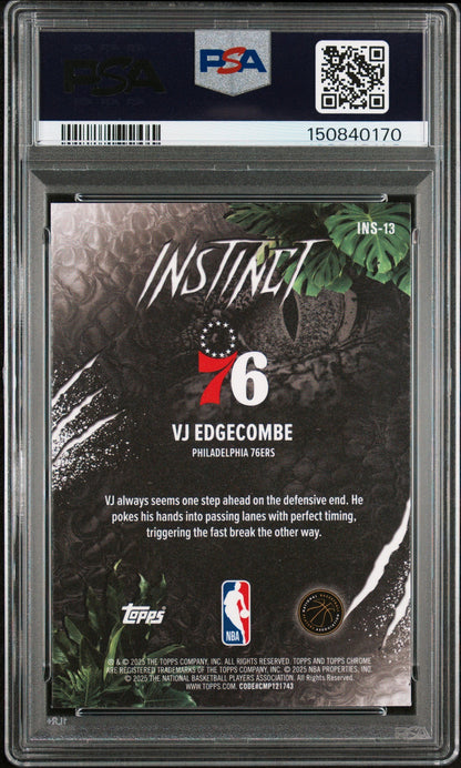 Graded 2025 Topps Chrome VJ Edgecombe #INS13 Instinct Rookie RC Basketball Card PSA 9 Mint