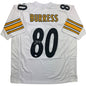 Autographed/Signed Plaxico Burress Pittsburgh White Football Jersey JSA COA