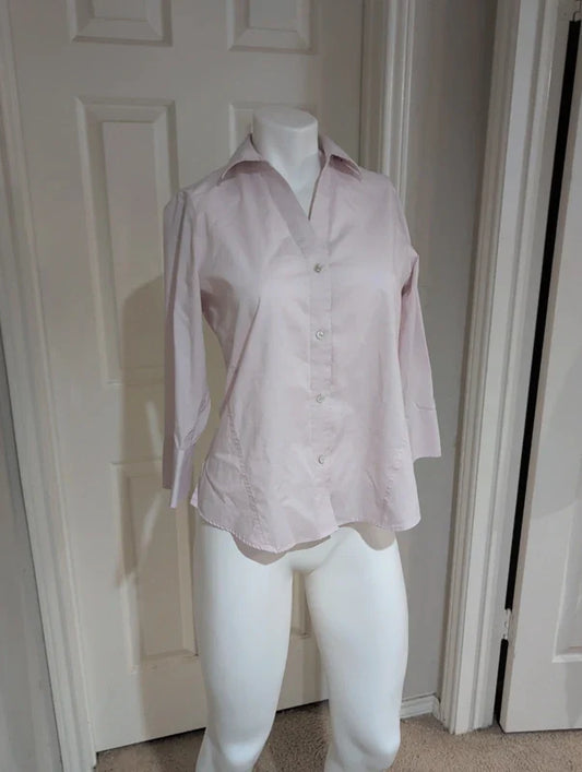 Foxcroft Y2K Pink 3/4 Sleeve Button-Down Women's Small Retro Non-Iron Stretch