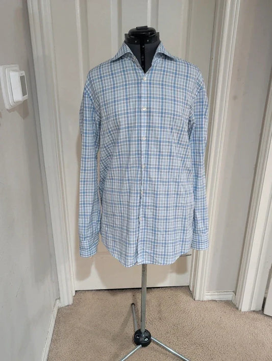 Hugo Boss Blue & White Checkered Button-Down Shirt Men's 44/ US 11