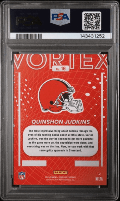 Graded 2025 Panini Donruss Quinshon Judkins #16 Vortex Rookie RC Football Card PSA 10 Gem Mint