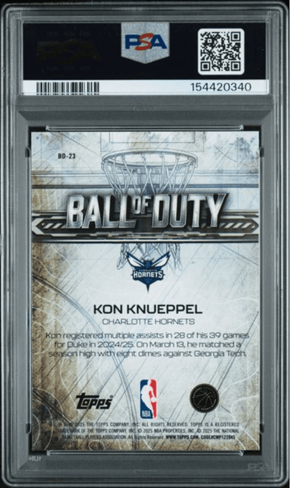Graded 2025 Topps Chrome Kon Knueppel #BD23 Ball of Duty Rookie RC Basketball Card PSA 10 Gem Mint