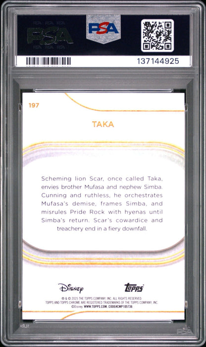 Graded 2025 Topps Chrome Disney Taka #197 Green Refractor /99 The Lion King Live Action Rookie RC Debut Card PSA 10 Gem Mint