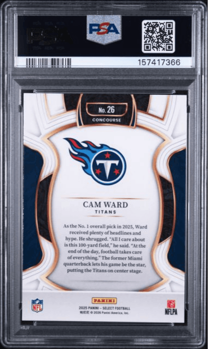 Graded 2025 Panini Select Cam Ward #26 Rookie RC Football Card PSA 10 Gem Mint