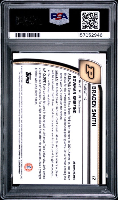 Graded 2024 Bowman University Chrome Braden Smith #12 Green Shimmer Refractor Rookie RC Basketball Card PSA 10 Gem Mint