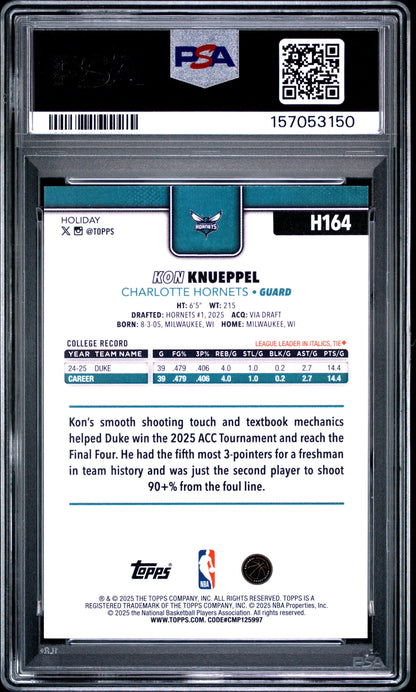 Graded 2025 Topps Holiday Kon Knueppel #H164 Rookie RC Basketball Card PSA 9 Mint