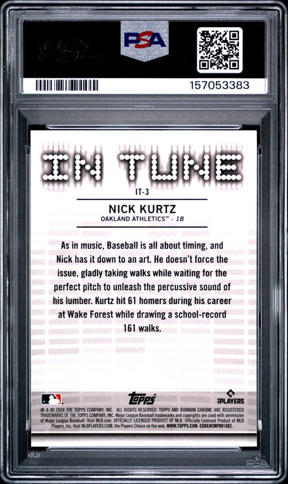 Graded 2024 Topps Bowman Draft Nick Kurtz #IT3 In Tune Rookie RC Baseball Card PSA 10 Gem Mint