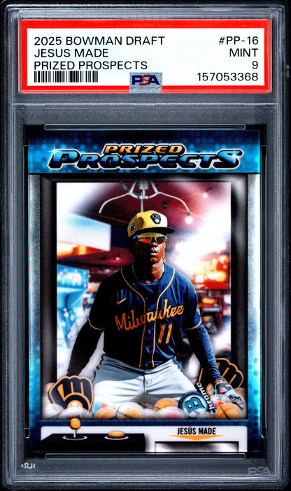 Graded 2025 Topps Bowman Draft Jesus Made #PP16 Prized Prospects Rookie RC Baseball Card PSA 9 Mint