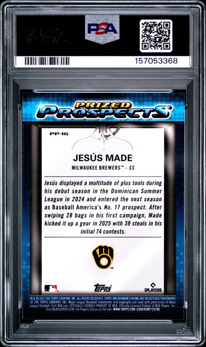 Graded 2025 Topps Bowman Draft Jesus Made #PP16 Prized Prospects Rookie RC Baseball Card PSA 9 Mint