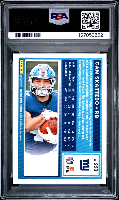 Graded 2025 Panini Donruss Optic Cam Skattebo #228 Rookie RC Football Card PSA 10 Gem Mint