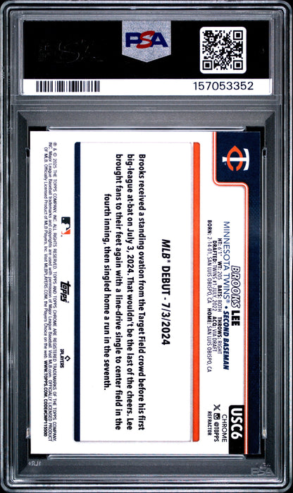 Graded 2025 Topps Chrome Update Brooks Lee #USC6 Refractor Rookie RC Baseball Card PSA 9 Mint