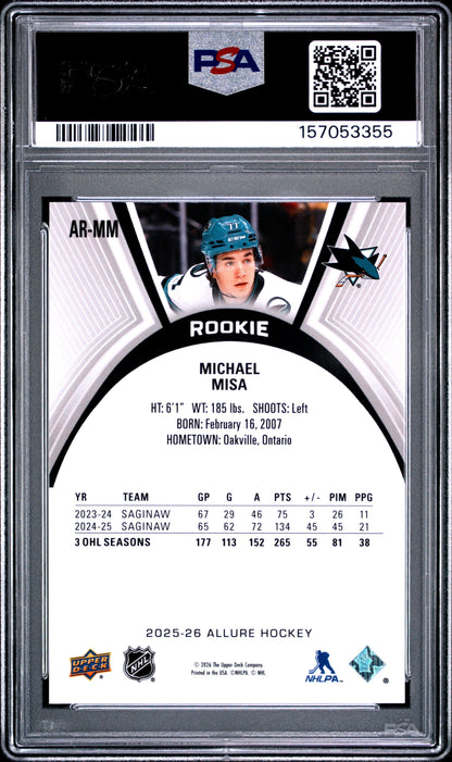 Graded 2025 Upper Deck Allure Michael Misa #ARMM Rookie RC Hockey Card PSA 10 Gem Mint