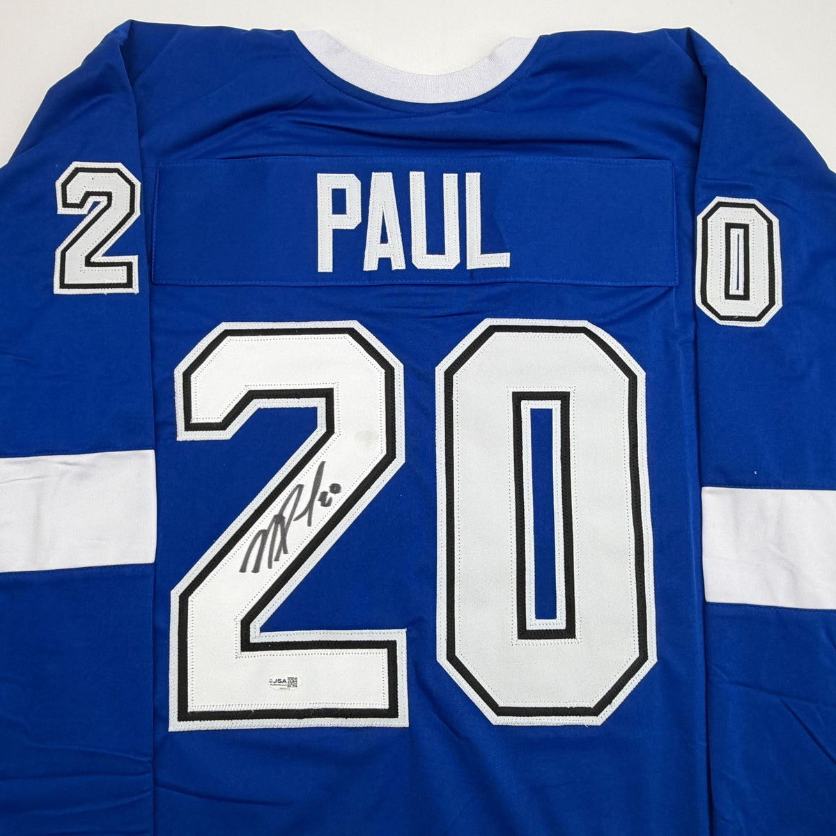 Autographed/Signed Nick Paul Tampa Bay Blue Hockey Jersey JSA COA