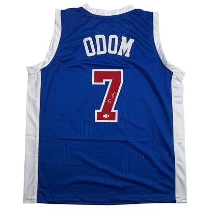 Autographed/Signed Lamar Odom Los Angeles Blue Basketball Jersey JSA COA