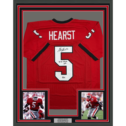 Framed Autographed/Signed Garrison Hearst 35x39 3232 Yards Georgia Red College Football Jersey Beckett BAS COA