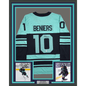 Framed Autographed/Signed Matty Beniers 35x39 Seattle Kraken Blue Authentic Hockey Jersey Fanatics COA