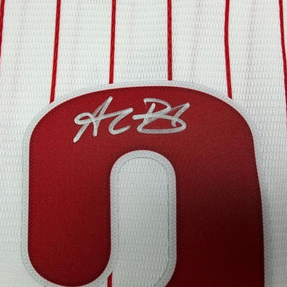 Framed Autographed/Signed Alec Bohm 35x39 Philadelphia Phillies Pinstripe Authentic Baseball Jersey Fanatics & MLB COA