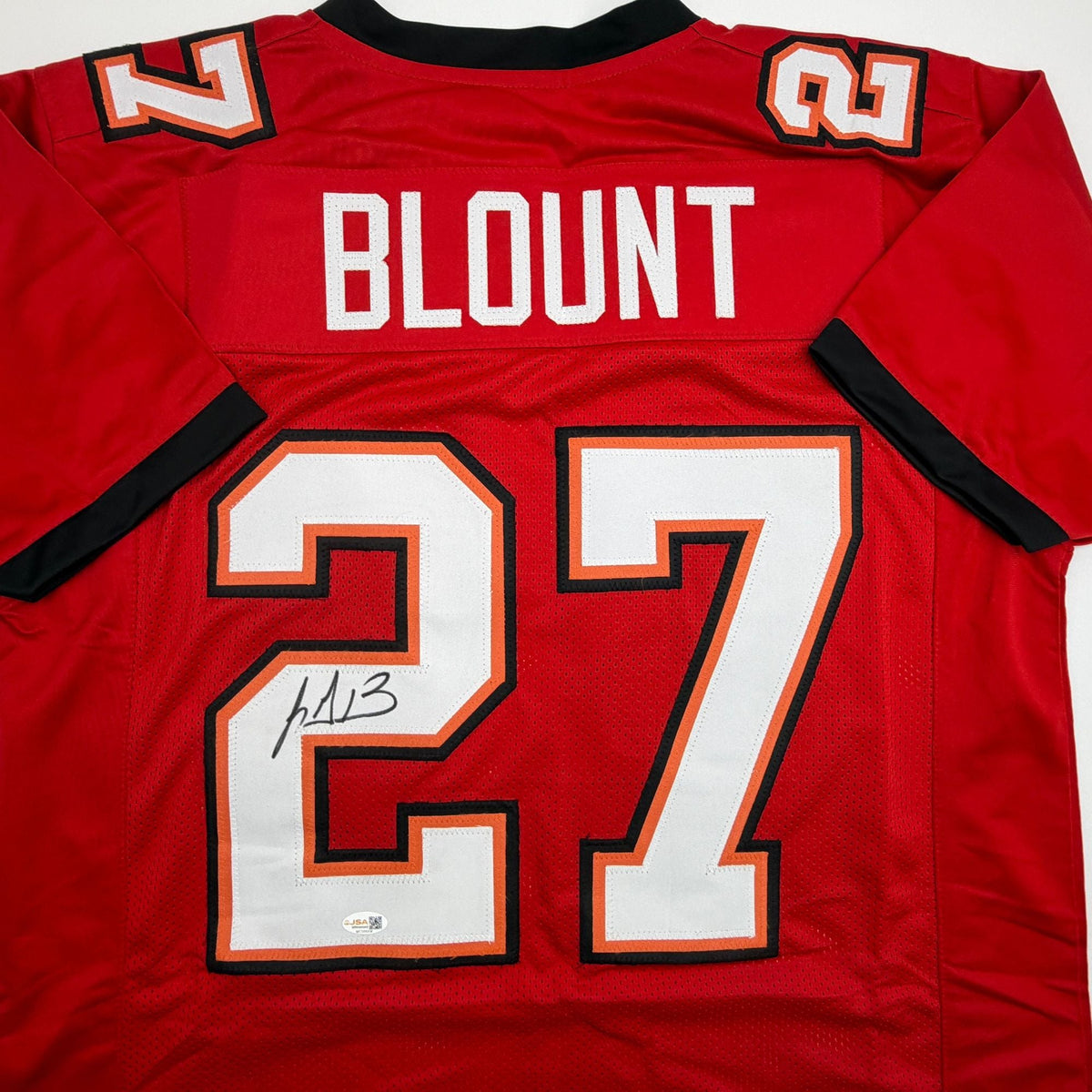 Autographed/Signed LeGarrette Blount Tampa Bay Red Football Jersey JSA COA