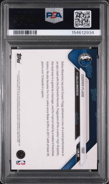 Graded 2025 Topps Now Cooper Flagg #150 Rookie RC Basketball Card PSA 9 Mint