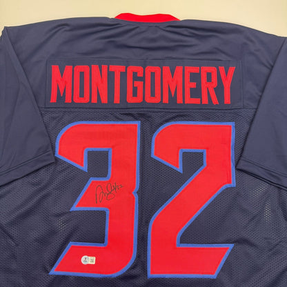 Autographed/Signed David Montgomery Houston Blue Alternate Football Jersey Beckett BAS COA