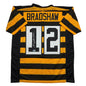 Autographed/Signed Terry Bradshaw Pittsburgh Bumble Bee Football Jersey Beckett BAS COA