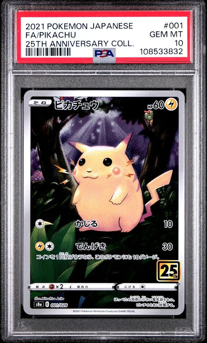 Graded 2021 PKM Japanese 25th Anniversary Collection #001 Fa/Pikachu 25th Anniversary Collection Trading Card Game PSA 10 Gem Mint