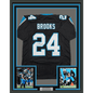 Framed Autographed/Signed Jonathon Brooks 35x39 Carolina Black Football Jersey JSA COA