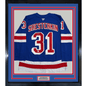 Framed Autographed/Signed 35x39 Igor Shesterkin New York Rangers Blue Authentic Hockey Jersey Fanatics COA