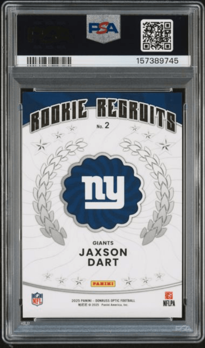 Graded 2025 Panini Donruss Optic Jaxson Dart #2 Rookie Recruits Rookie RC Football Card PSA 10 Gem Mint