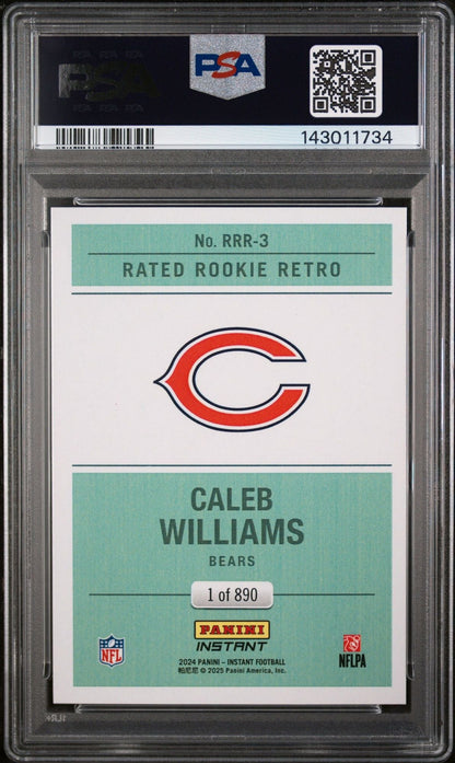 Graded 2024 Panini Instant NFL Caleb Williams #RRR3 Rated Rookie Retro Rookie RC Football Card PSA 10 Gem Mint