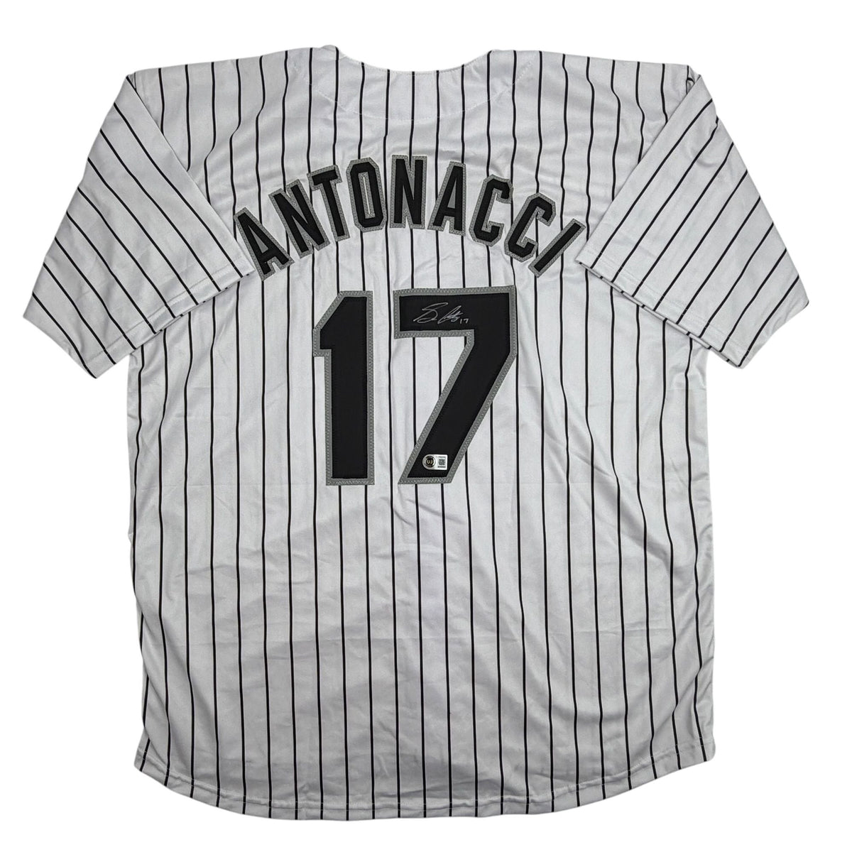 Autographed/Signed Sam Antonacci Chicago Pinstripe Baseball Jersey Beckett BAS COA