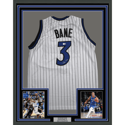 Framed Autographed/Signed Desmond Bane 35x39 Orlando White Pinstripe Basketball Jersey Beckett BAS COA