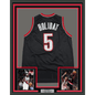 Framed Autographed/Signed Jrue Holiday 35x39 Portland Black Basketball Jersey Beckett BAS COA