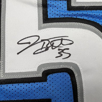 Framed Autographed/Signed Joique Bell 35x39 Detroit Blue Pro Cut Football Jersey JSA COA