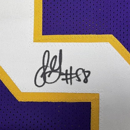 Framed Autographed/Signed Jonathan Greenard 35x39 Minnesota Purple Retro Football Jersey Beckett BAS COA